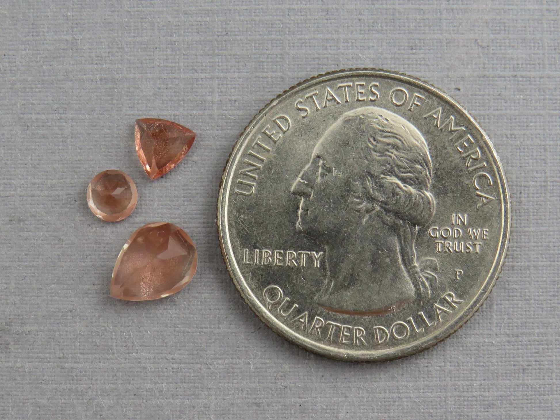 Oregon Sunstone Set | 4mm Round, 5mm Trillion, 8x6mm pear | 1.72 carats | OSF230 - Gem Enthusiast