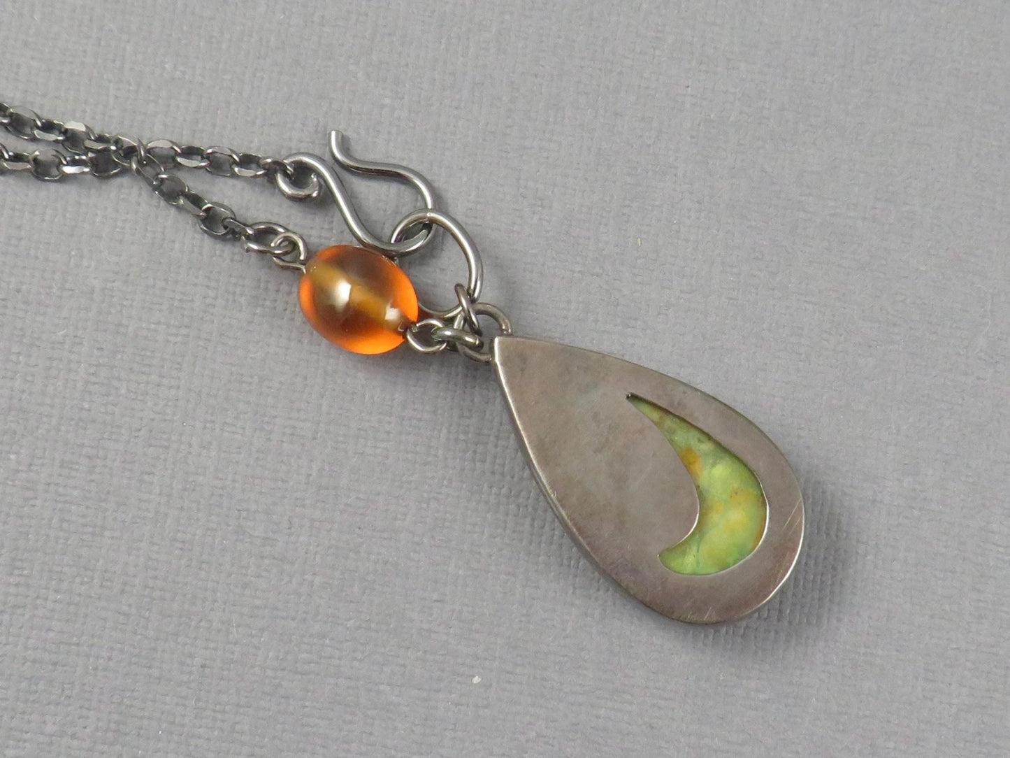 Petrified Wood Opal and Spessartine Garnet Necklace | Sterling Silver | Handmade | 22 inch chain | NEC101 - Gem Enthusiast