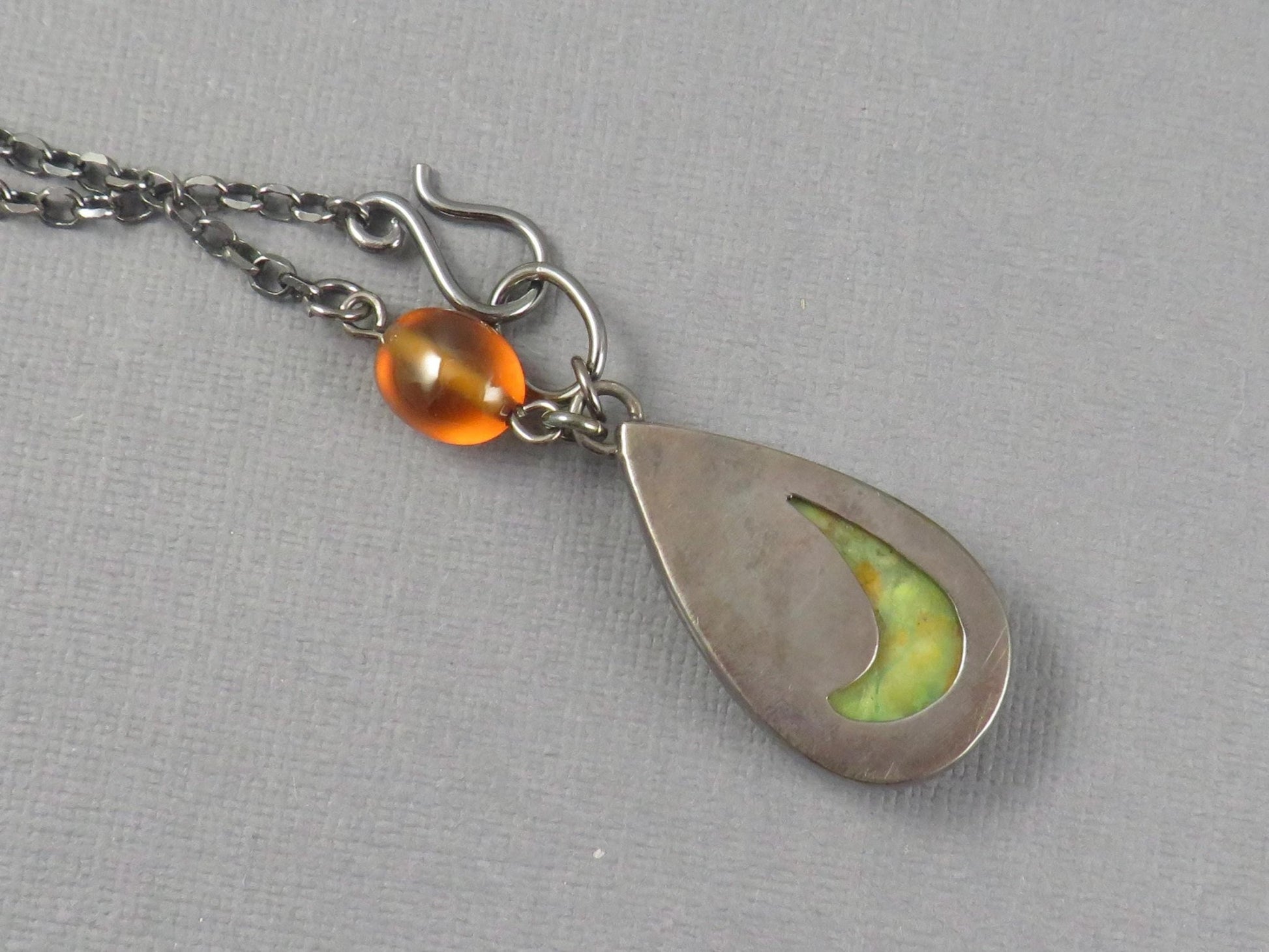 Petrified Wood Opal and Spessartine Garnet Necklace | Sterling Silver | Handmade | 22 inch chain | NEC101 - Gem Enthusiast