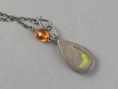 Petrified Wood Opal and Spessartine Garnet Necklace | Sterling Silver | Handmade | 22 inch chain | NEC101 - Gem Enthusiast