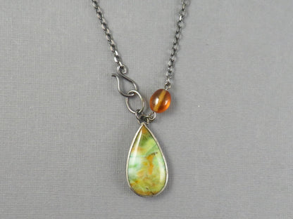 Petrified Wood Opal and Spessartine Garnet Necklace | Sterling Silver | Handmade | 22 inch chain | NEC101 - Gem Enthusiast