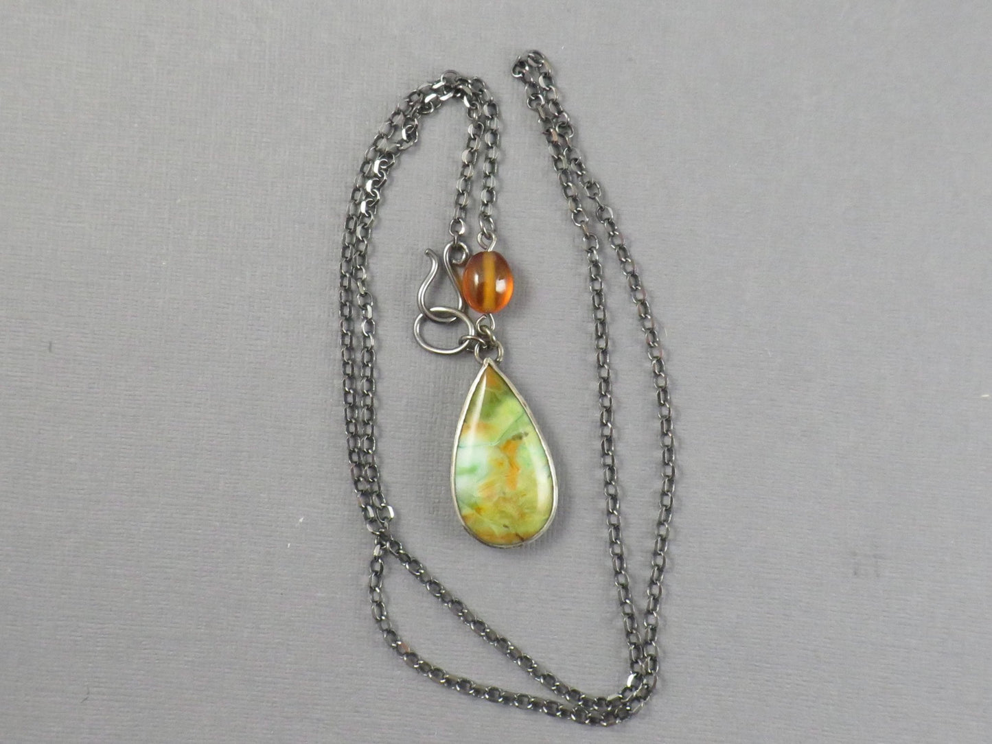 Petrified Wood Opal and Spessartine Garnet Necklace | Sterling Silver | Handmade | 22 inch chain | NEC101 - Gem Enthusiast