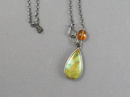 Petrified Wood Opal and Spessartine Garnet Necklace | Sterling Silver | Handmade | 22 inch chain | NEC101 - Gem Enthusiast