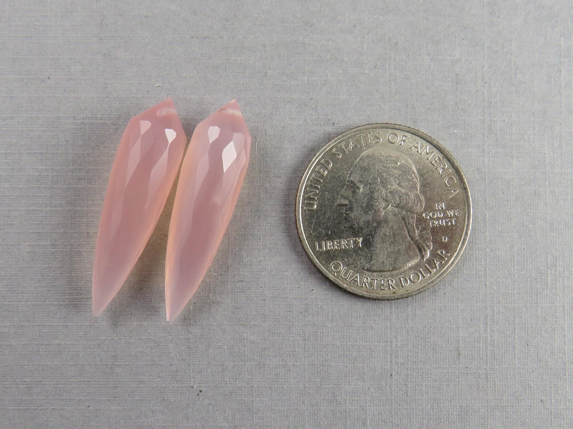 Pink Chalcedony Drops: Pair of Matched Beads B108 - Gem Enthusiast
