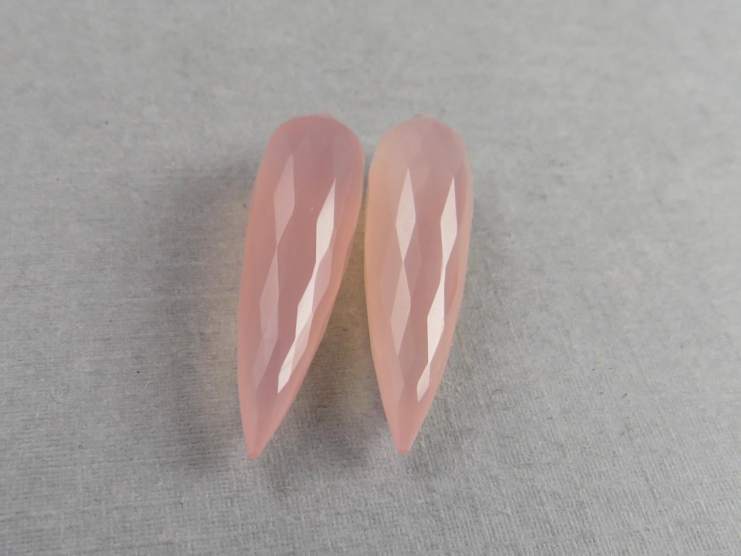 Pink Chalcedony Drops: Pair of Matched Beads B108 - Gem Enthusiast