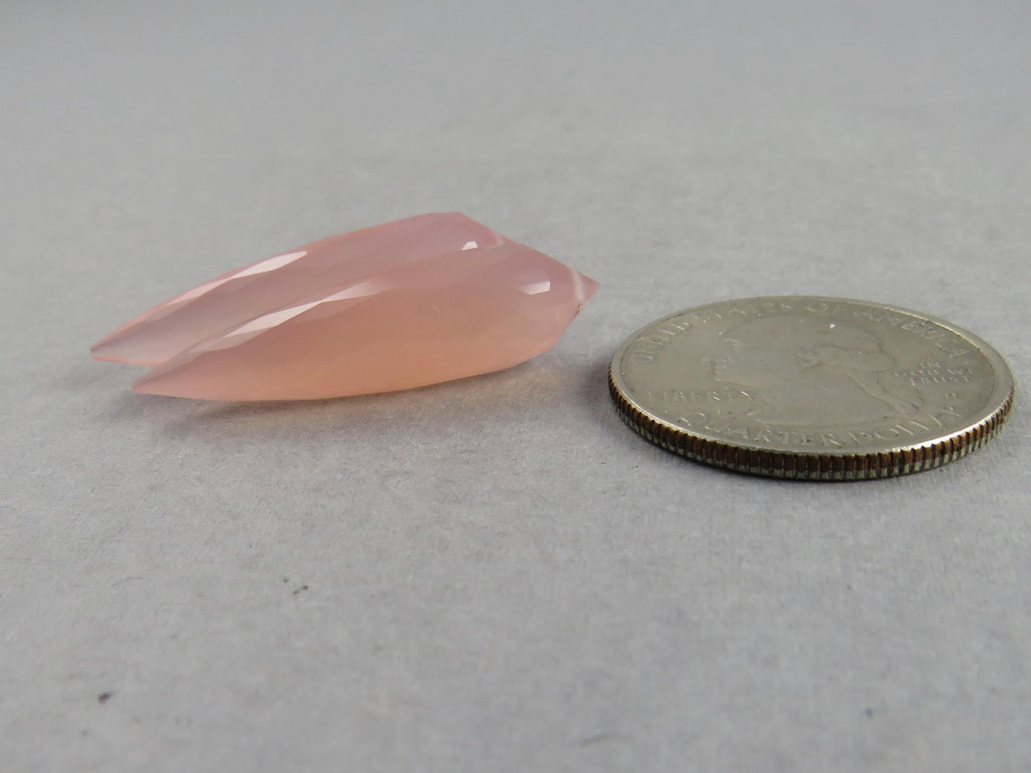 Pink Chalcedony Drops: Pair of Matched Beads B108 - Gem Enthusiast