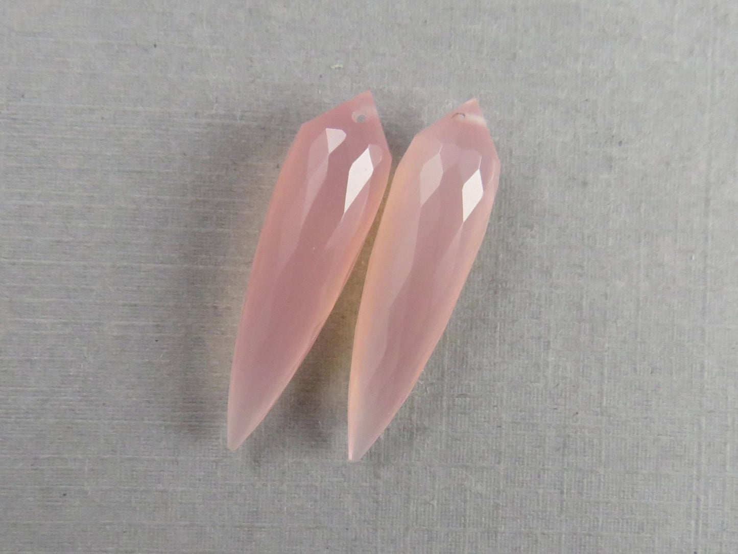 Pink Chalcedony Drops: Pair of Matched Beads B108 - Gem Enthusiast