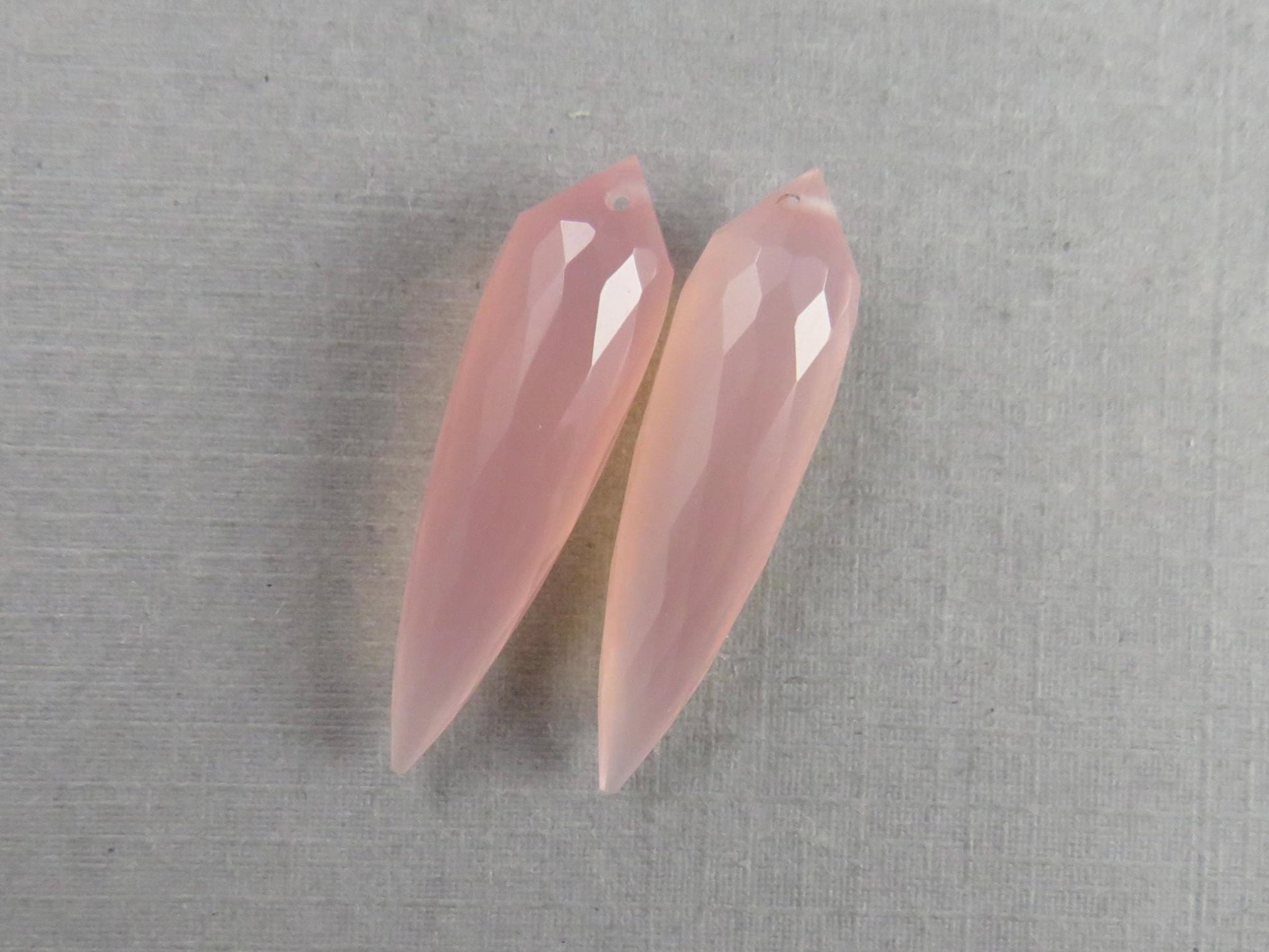 Pink Chalcedony Drops: Pair of Matched Beads B108 - Gem Enthusiast