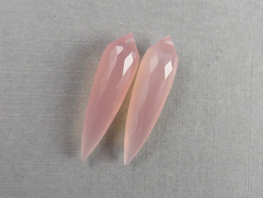 Pink Chalcedony Drops: Pair of Matched Beads B108 - Gem Enthusiast