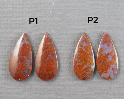 Plume Agate Cabochon Pear | 26mm, avg 17.50ct | Per Pair | Indonesia | AG382 - Gem Enthusiast