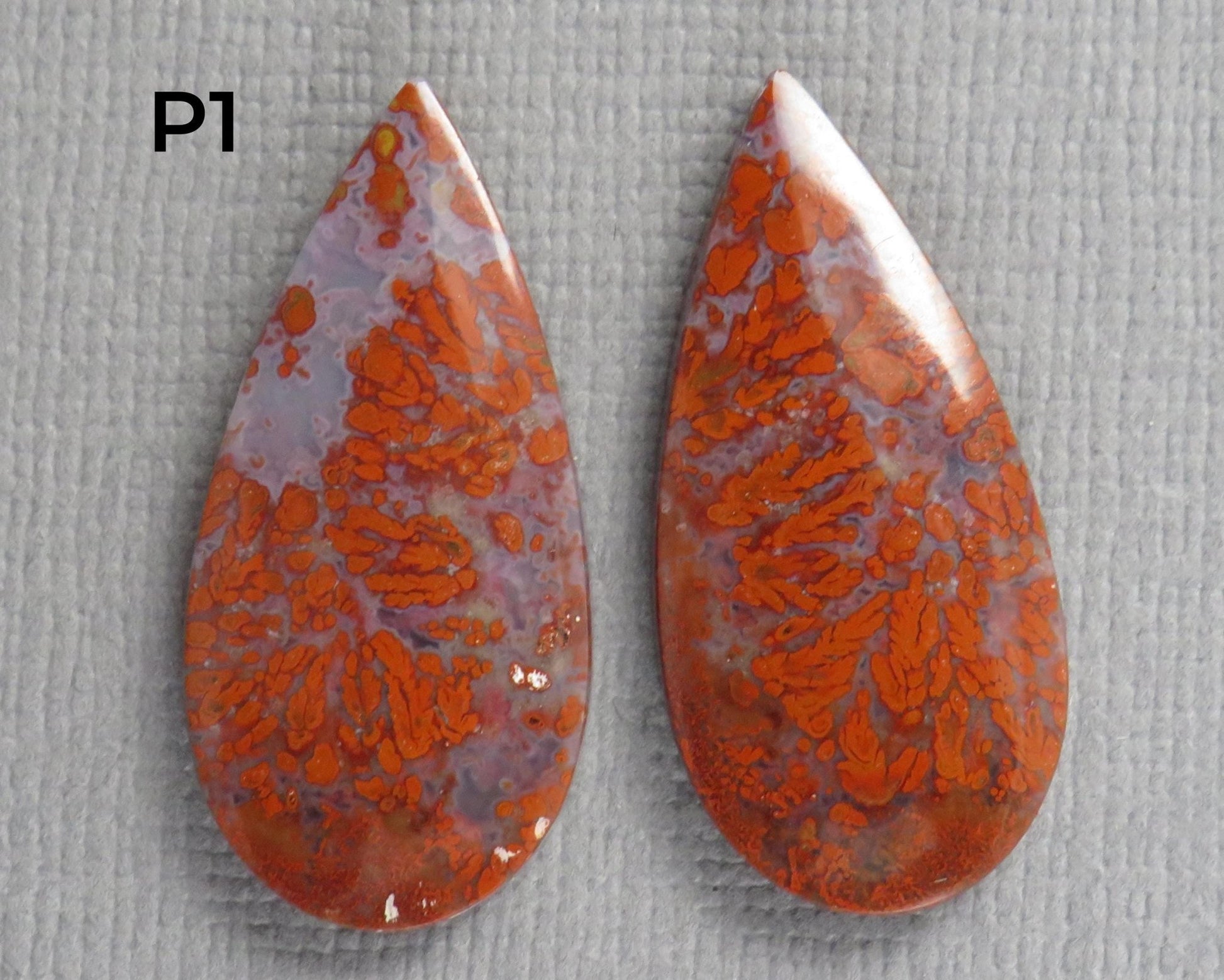 Plume Agate Cabochon Pear | 26mm, avg 17.50ct | Per Pair | Indonesia | AG382 - Gem Enthusiast