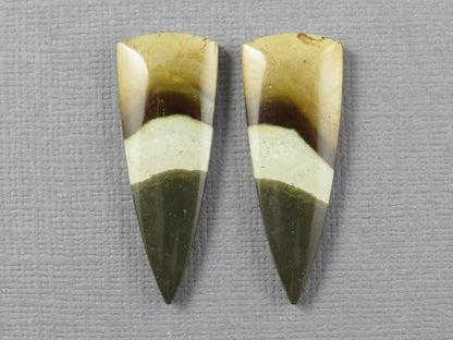 Polychrome Jasper Triangle Cabochon Pair, 32x12mm Green and Brown, Indonesia (JP103) - Gem Enthusiast