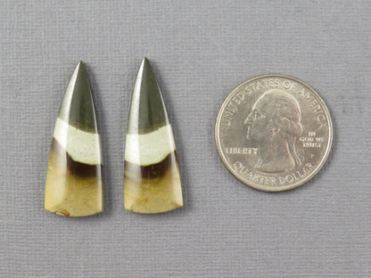Polychrome Jasper Triangle Cabochon Pair, 32x12mm Green and Brown, Indonesia (JP103) - Gem Enthusiast