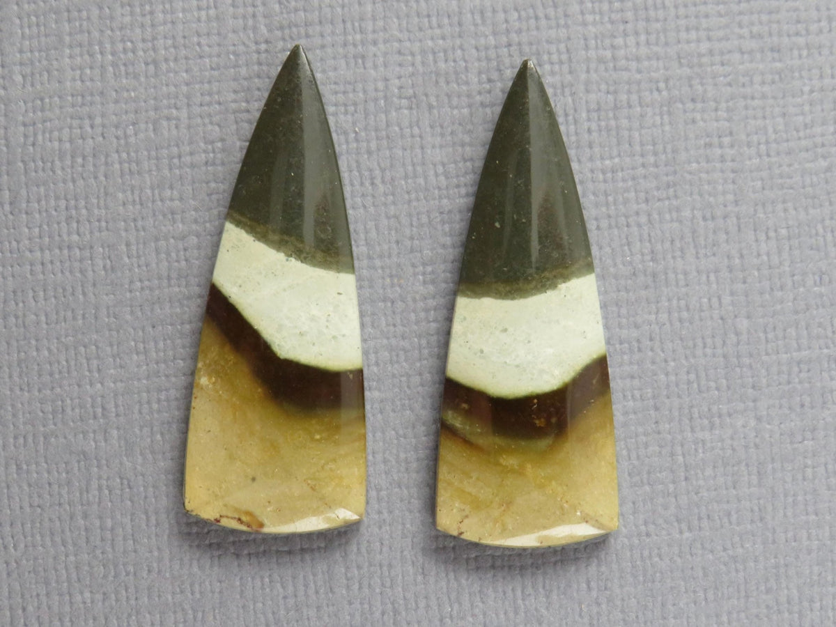 Polychrome Jasper Triangle Cabochon Pair, 32x12mm Green and Brown, Indonesia (JP103) - Gem Enthusiast