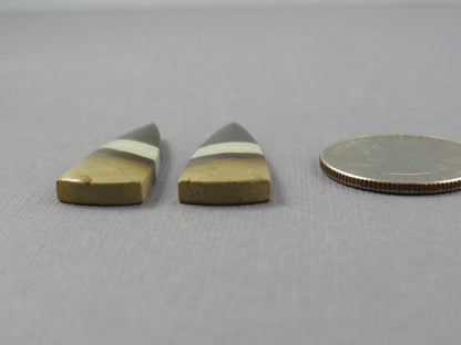 Polychrome Jasper Triangle Cabochon Pair, 32x12mm Green and Brown, Indonesia (JP103) - Gem Enthusiast