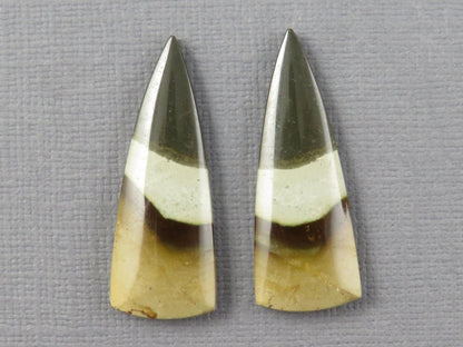 Polychrome Jasper Triangle Cabochon Pair, 32x12mm Green and Brown, Indonesia (JP103) - Gem Enthusiast