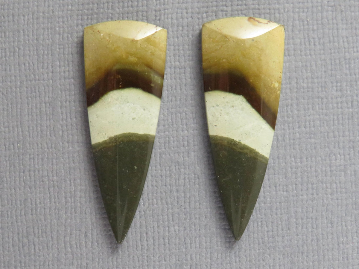 Polychrome Jasper Triangle Cabochon Pair, 32x12mm Green and Brown, Indonesia (JP103) - Gem Enthusiast