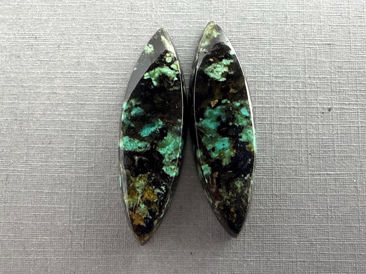 Psilomelane Chrysocolla Plume Pairs | Natural Marquise Cabochon Gemstones | CH127 - Gem Enthusiast