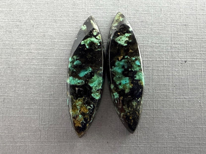 Psilomelane Chrysocolla Plume Pairs | Natural Marquise Cabochon Gemstones | CH127 - Gem Enthusiast