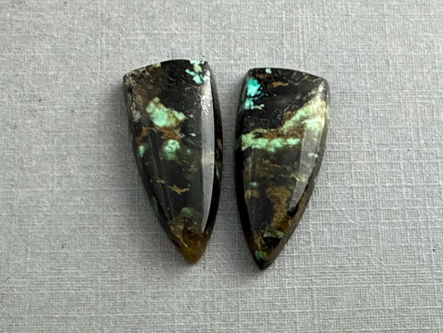 Psilomelane Chrysocolla Plume Pairs | Natural Marquise Cabochon Gemstones | CH127 - Gem Enthusiast