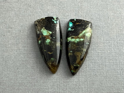 Psilomelane Chrysocolla Plume Pairs | Natural Marquise Cabochon Gemstones | CH127 - Gem Enthusiast