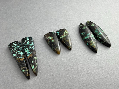 Psilomelane Chrysocolla Plume Pairs | Natural Marquise Cabochon Gemstones | CH127 - Gem Enthusiast