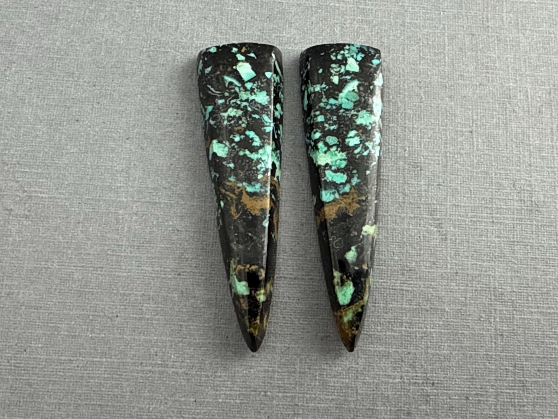 Psilomelane Chrysocolla Plume Pairs | Natural Marquise Cabochon Gemstones | CH127 - Gem Enthusiast
