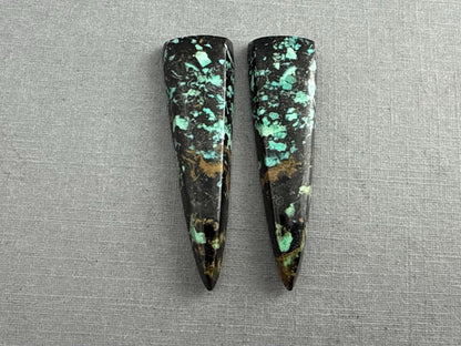Psilomelane Chrysocolla Plume Pairs | Natural Marquise Cabochon Gemstones | CH127 - Gem Enthusiast