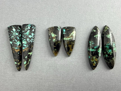 Psilomelane Chrysocolla Plume Pairs | Natural Marquise Cabochon Gemstones | CH127 - Gem Enthusiast