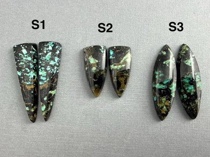 Psilomelane Chrysocolla Plume Pairs | Natural Marquise Cabochon Gemstones | CH127 - Gem Enthusiast