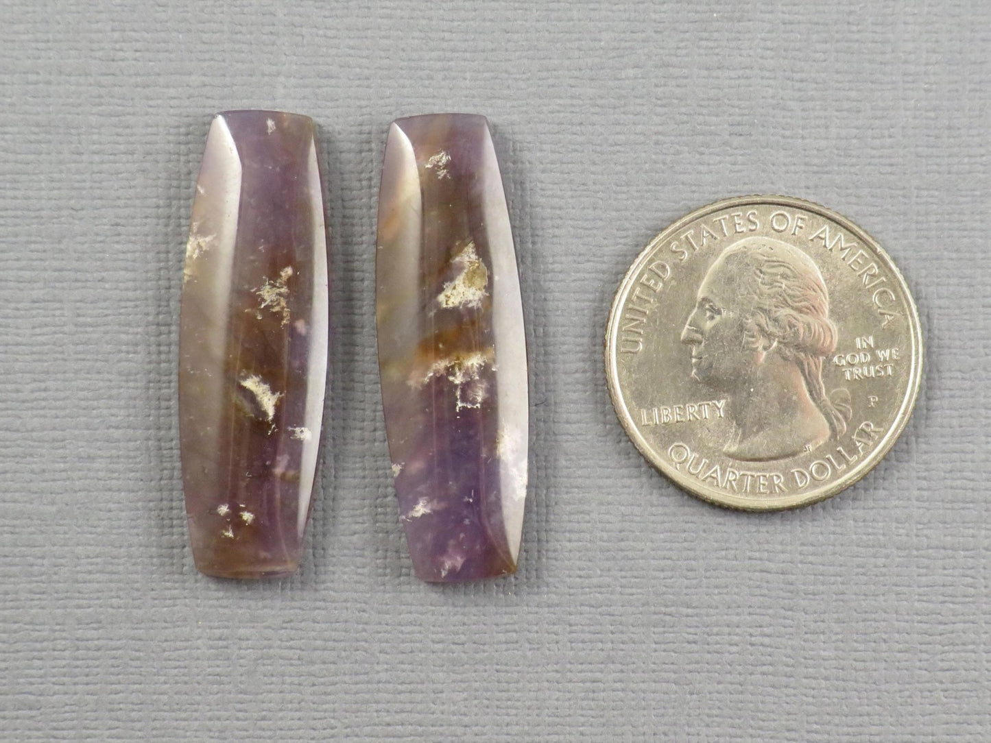 Purple Sage Chalcedony Cabochon Rectangle | Purple Sage Agate | 35.5x11.5mm, 31.2ct | Per Pair | Indonesia | CA351 - Gem Enthusiast