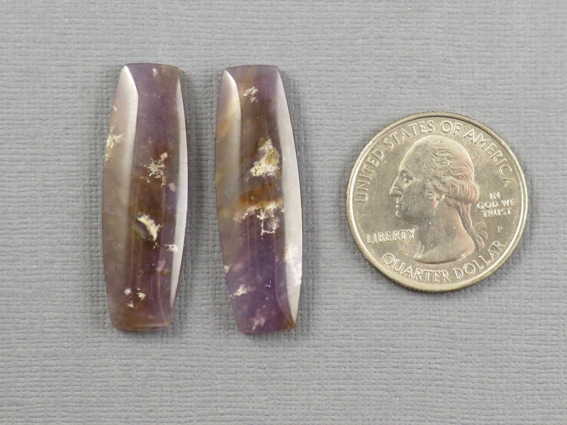 Purple Sage Chalcedony Cabochon Rectangle | Purple Sage Agate | 35.5x11.5mm, 31.2ct | Per Pair | Indonesia | CA351 - Gem Enthusiast