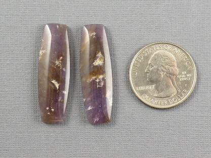 Purple Sage Chalcedony Cabochon Rectangle | Purple Sage Agate | 35.5x11.5mm, 31.2ct | Per Pair | Indonesia | CA351 - Gem Enthusiast