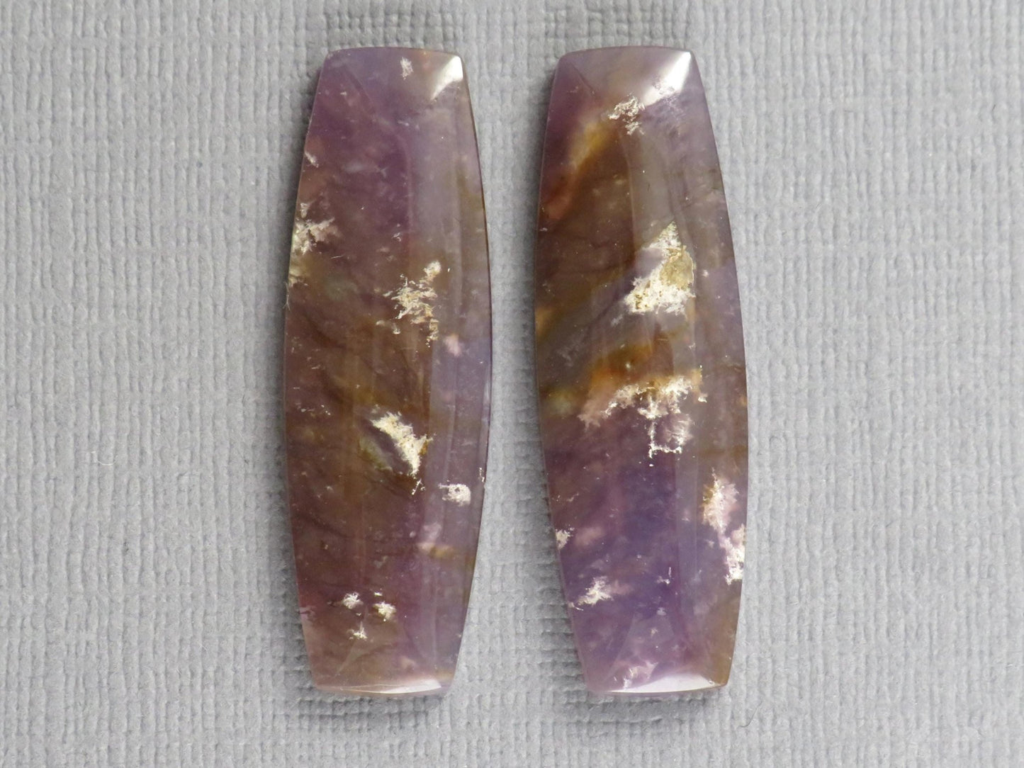 Purple Sage Chalcedony Cabochon Rectangle | Purple Sage Agate | 35.5x11.5mm, 31.2ct | Per Pair | Indonesia | CA351 - Gem Enthusiast
