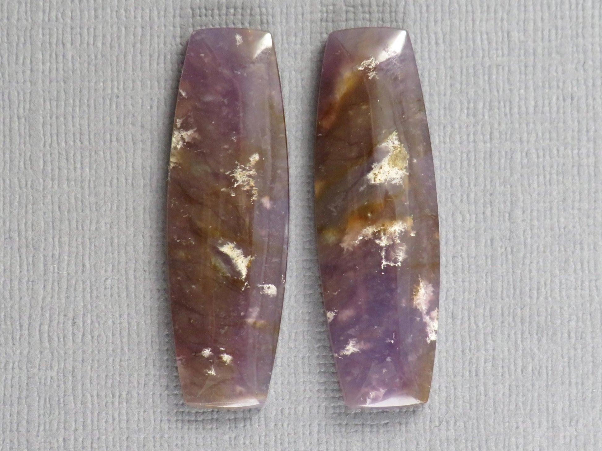Purple Sage Chalcedony Cabochon Rectangle | Purple Sage Agate | 35.5x11.5mm, 31.2ct | Per Pair | Indonesia | CA351 - Gem Enthusiast