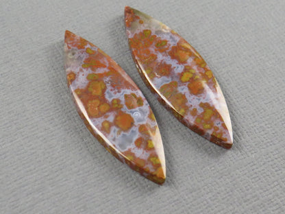 Red Plume Agate Cabochon Marquise | 35x12mm, 21.8ct | Per Pair | Indonesia | AG390 - Gem Enthusiast