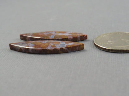 Red Plume Agate Cabochon Marquise | 35x12mm, 21.8ct | Per Pair | Indonesia | AG390 - Gem Enthusiast
