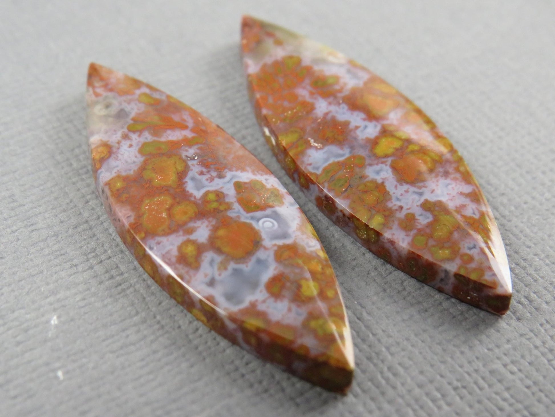 Red Plume Agate Cabochon Marquise | 35x12mm, 21.8ct | Per Pair | Indonesia | AG390 - Gem Enthusiast