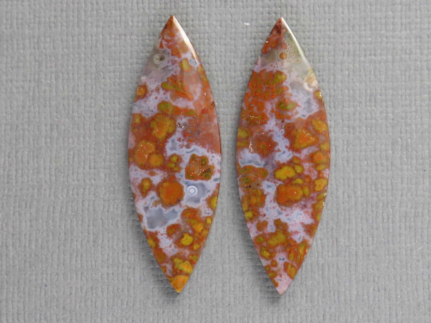 Red Plume Agate Cabochon Marquise | 35x12mm, 21.8ct | Per Pair | Indonesia | AG390 - Gem Enthusiast