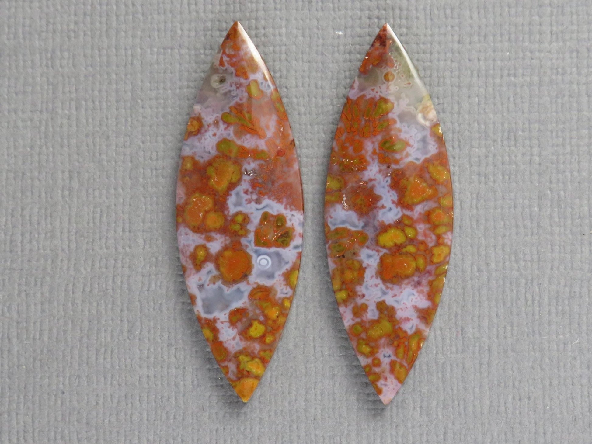 Red Plume Agate Cabochon Marquise | 35x12mm, 21.8ct | Per Pair | Indonesia | AG390 - Gem Enthusiast