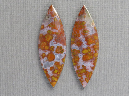 Red Plume Agate Cabochon Marquise | 35x12mm, 21.8ct | Per Pair | Indonesia | AG390 - Gem Enthusiast