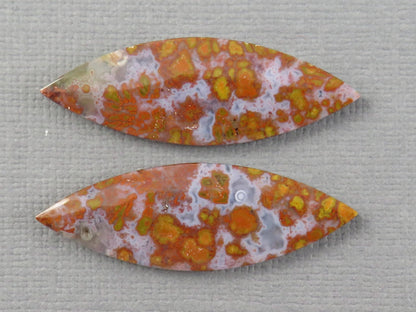 Red Plume Agate Cabochon Marquise | 35x12mm, 21.8ct | Per Pair | Indonesia | AG390 - Gem Enthusiast
