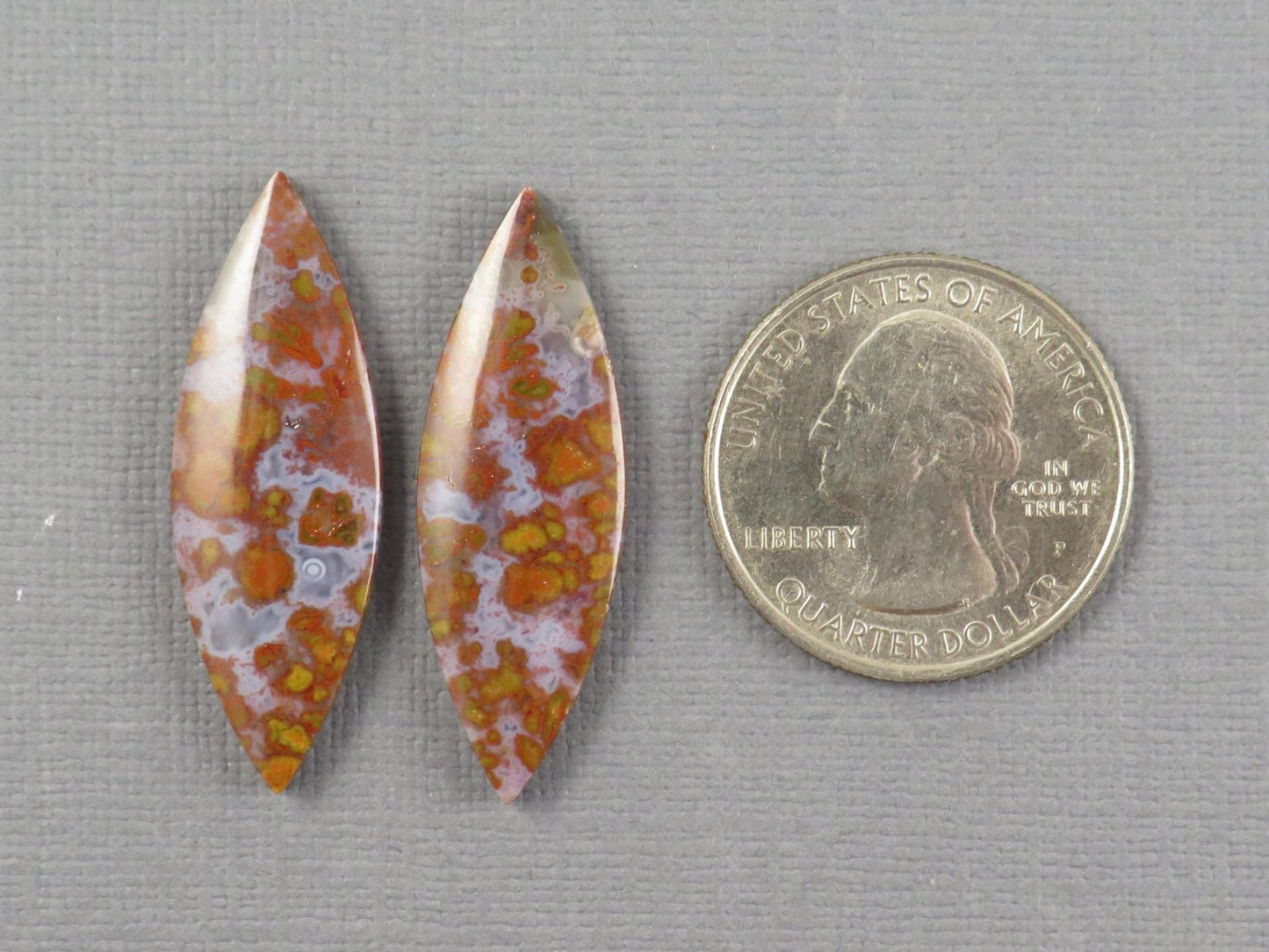Red Plume Agate Cabochon Marquise | 35x12mm, 21.8ct | Per Pair | Indonesia | AG390 - Gem Enthusiast