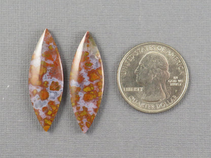 Red Plume Agate Cabochon Marquise | 35x12mm, 21.8ct | Per Pair | Indonesia | AG390 - Gem Enthusiast