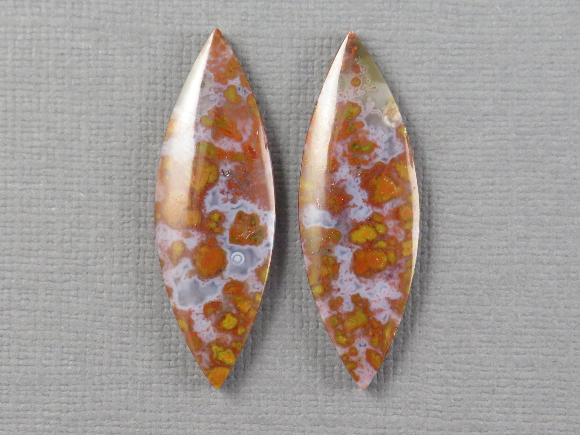 Red Plume Agate Cabochon Marquise | 35x12mm, 21.8ct | Per Pair | Indonesia | AG390 - Gem Enthusiast