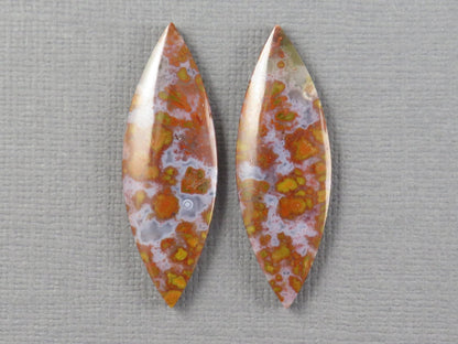 Red Plume Agate Cabochon Marquise | 35x12mm, 21.8ct | Per Pair | Indonesia | AG390 - Gem Enthusiast