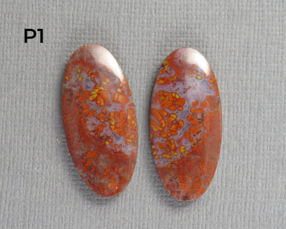 Red Plume Agate Cabochon Oval | 26mm, avg 22ct | Per Pair | Indonesisa | AG381 - Gem Enthusiast