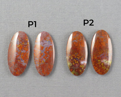 Red Plume Agate Cabochon Oval | 26mm, avg 22ct | Per Pair | Indonesisa | AG381 - Gem Enthusiast