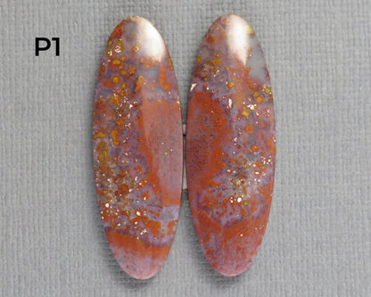 Red Plume Agate Cabochon Oval | Per Pair | Indonesia | AG384 - Gem Enthusiast