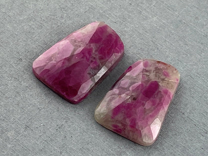Ruby Included Quartz Pair | 24x17 mm | Rose Cut Natural Loose Gemstone | RC116 - Gem Enthusiast